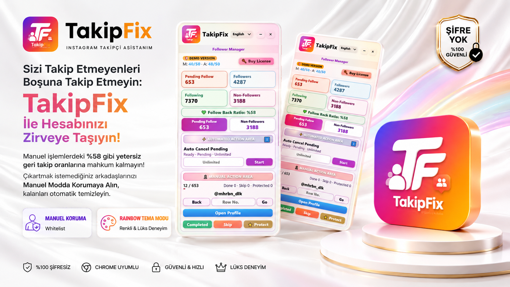 TakipFix Rainbow Tema & Takip Etmeyenler Afişi