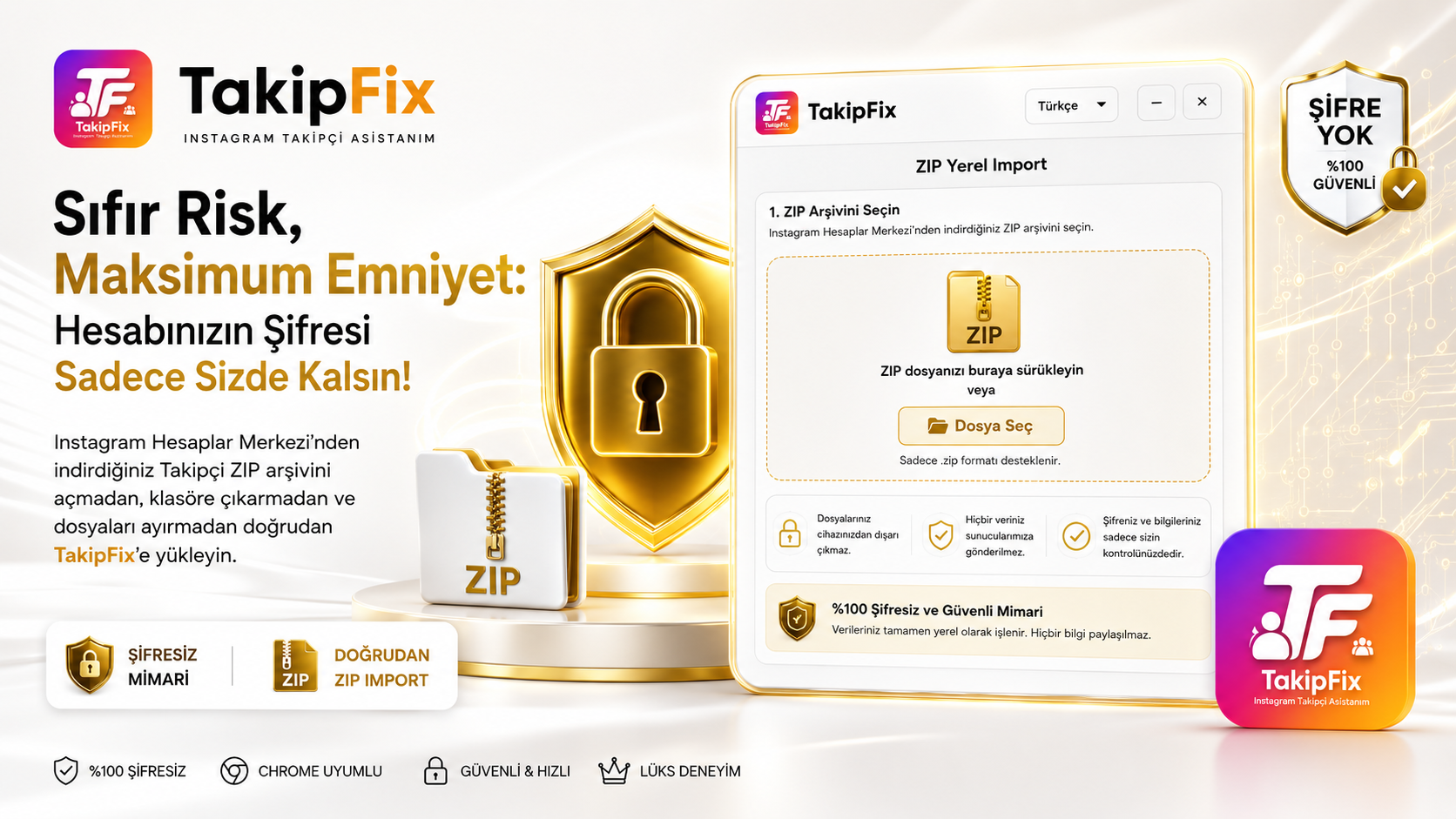 TakipFix Şifresiz Güvenlik & Doğrudan ZIP Import Afişi